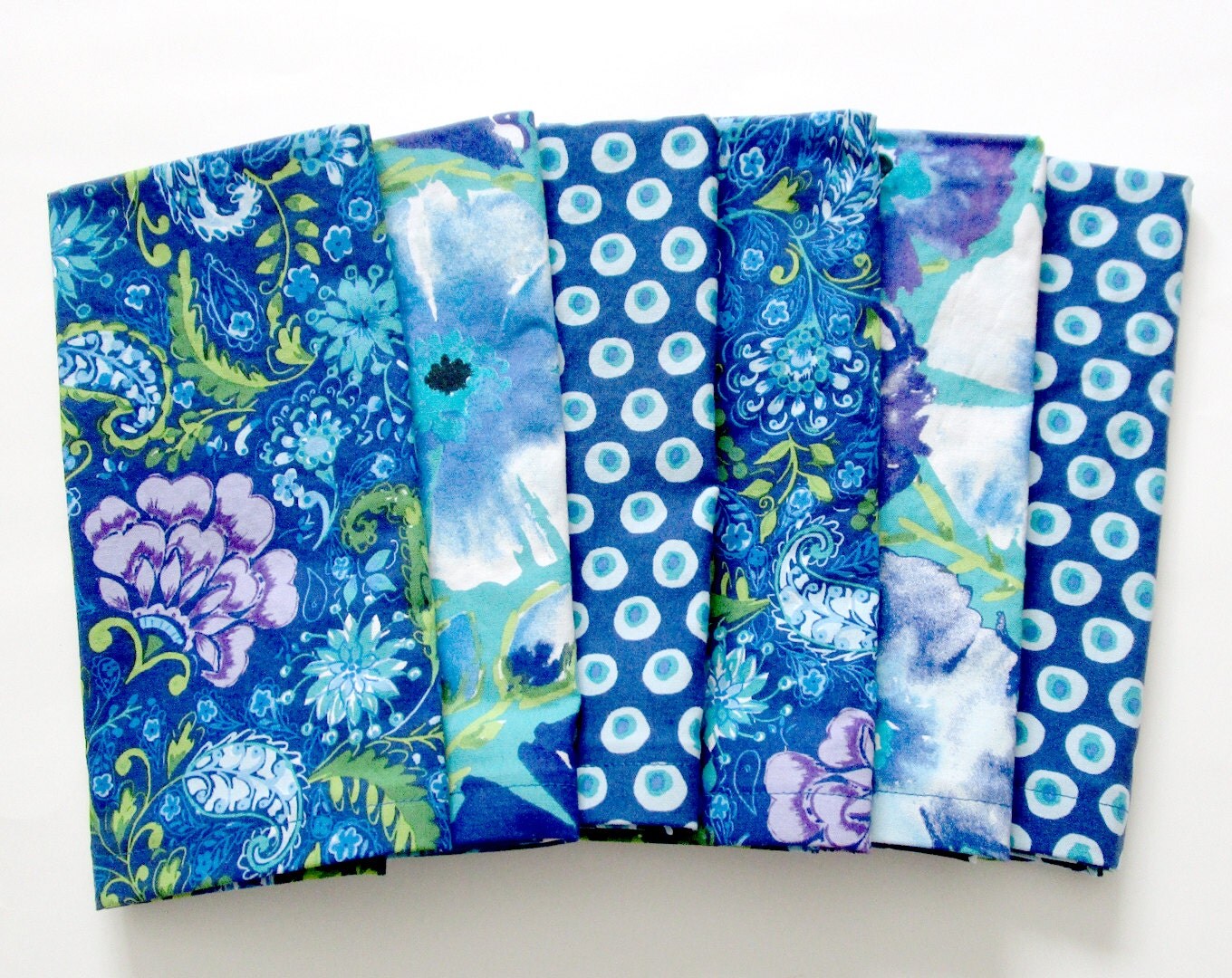 Large Cloth Napkins Set of 6 Blue Purple Teal Flowers
