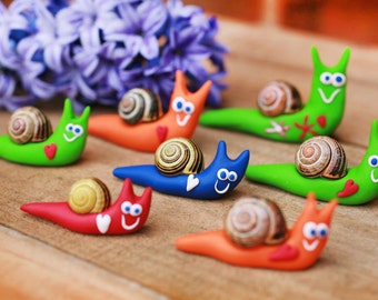 Happy snail, Spring decoration, Polymer clay snail, Fimo handmade animal, Garden decoration, Animal decor, Animal with heart