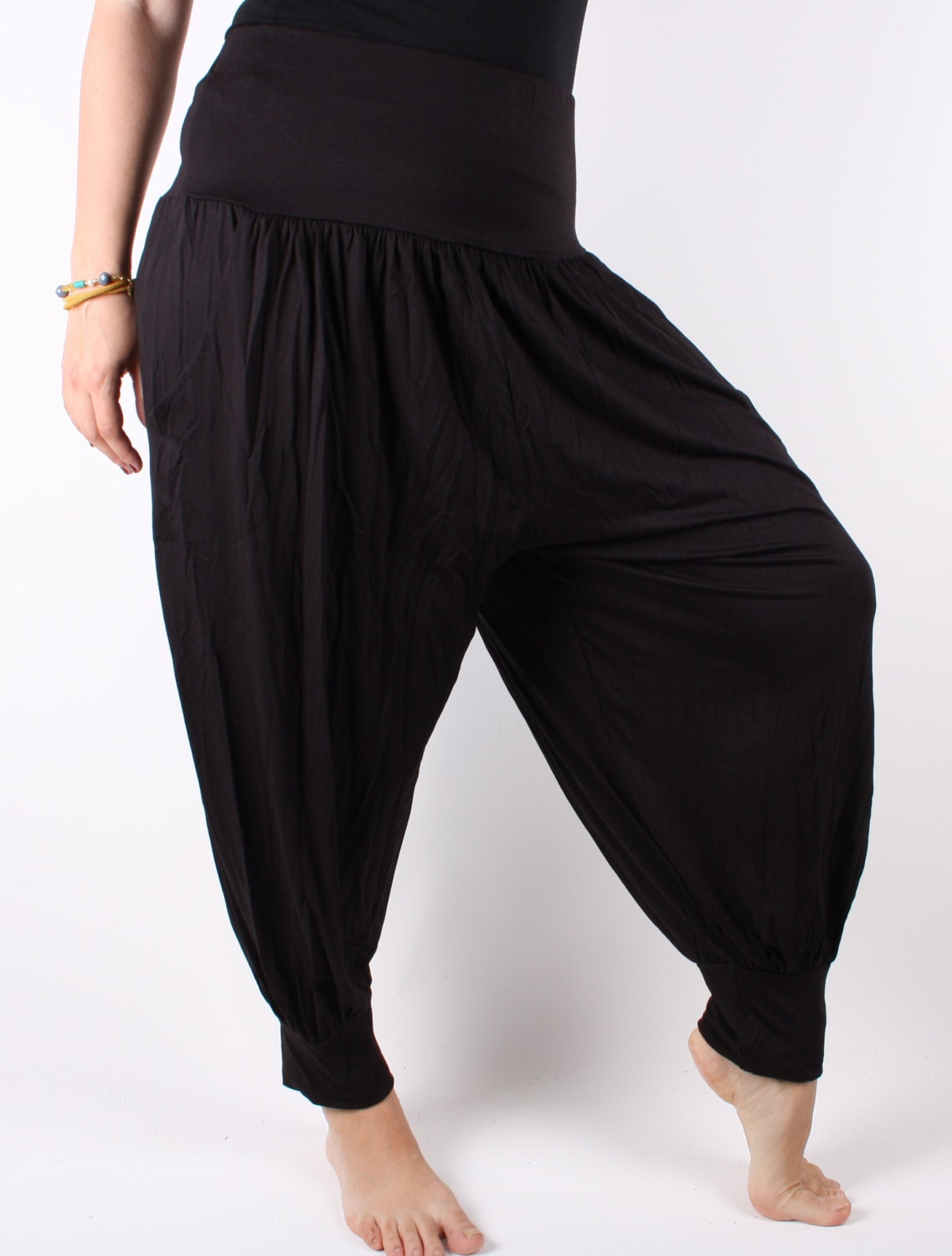 Harem Pants Black Ultra Soft Combed Cotton Women's Harem