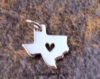 Texas Charm, Texas Heart Charm, Texas Pendant, Texas Stamping Blank, Sterling Silver Texas Charm, Sterling Silver Charm, TINY, PS0152