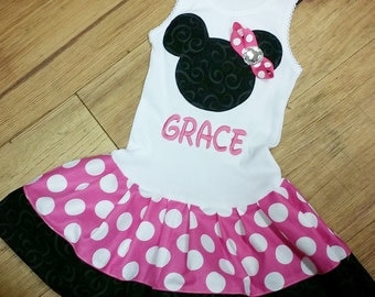 Hot Pink, Minnie Mouse Dress. Personalization available.