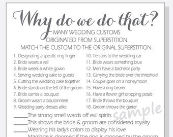 DIY Why do we do that? Printable Cards - Bridal Shower Game with Answer Key