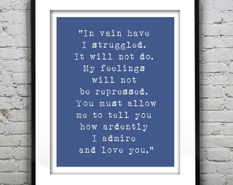 Mr Darcy Jane Austin Love Quote Typography Art Print Quote.
