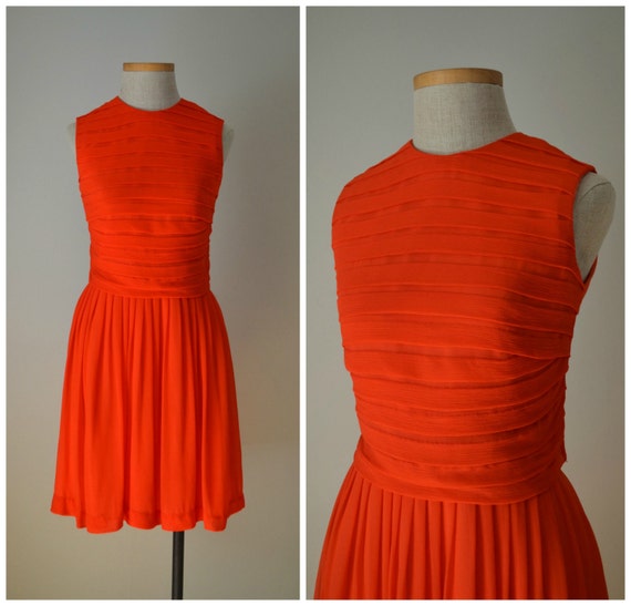 Pippi Vintage 60s Orange Chiffon Crepe Dress 1960s