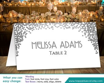 DiY Printable Wedding Place Card Template Instant by HappyBlueCat