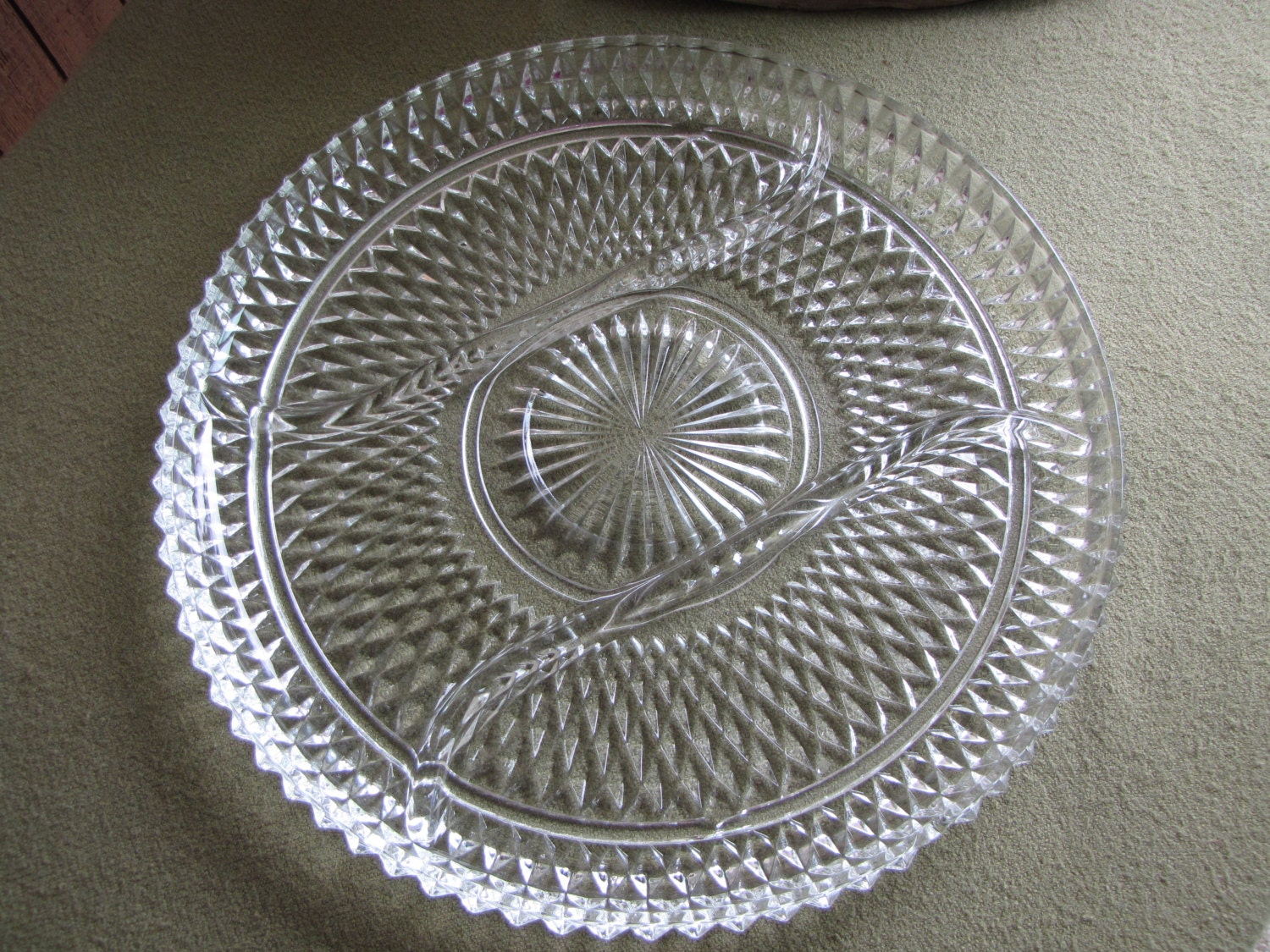 Glass Relish Tray, Large Divided Platter, Indiana Glass, EAPG Serving ...