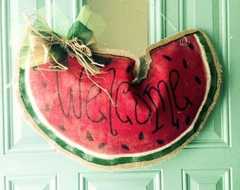 Watermelon Welcome Burlap Door Hanger
