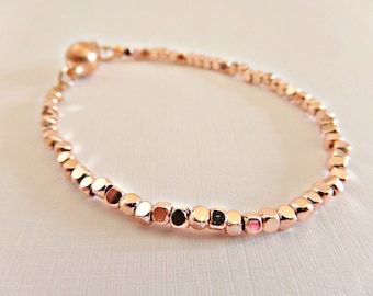 Rose gold bracelet, Pink gold bracelet, Skinny bracelet, Delicate bracelet, Simple bracelet, Rose gold jewellery, Tiny beads, UK seller