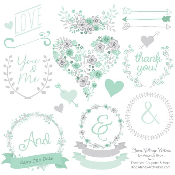 Premium Floral Clip Art & Vectors Mint Wedding Clip Art