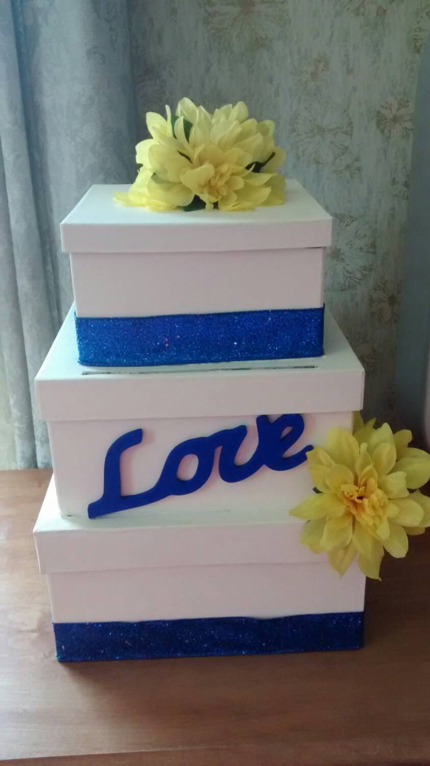 Royal Blue Yellow and Ivory Wedding Cake by tinastreasures0309