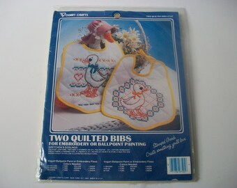 Quilted Bibs Kit, Vogart Crafts Gretchen's Goslings Bibs for Embroidery or Ballpoint Painting, Country Ducks Ducklings Cloth Baby Bibs