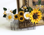 Sunflower Hair Comb, Sunflower Wedding, Large Sunflower Hair Comb, Bridesmaids Gift, Yellow Wedding, Woodland Wedding, Daisies Jewelry