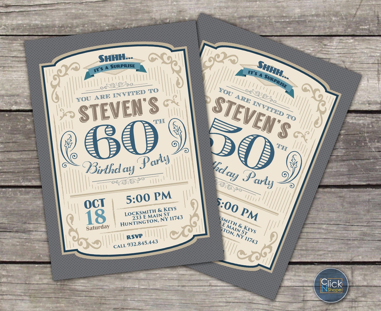 letter invitation 50th for birthday Invitation 50th Retro for 60th 80th Birthday 40th 70th 30th