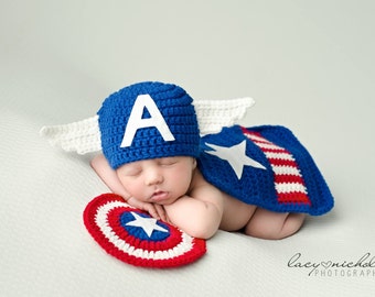 Crochet Newborn Captain America Inspired Hero - Photo Prop