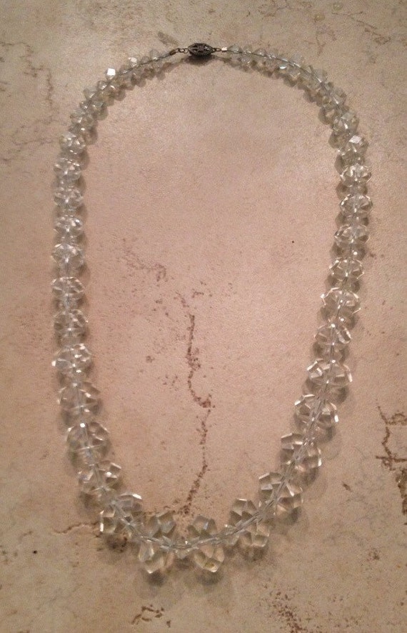 Vintage Crystal Quartz Necklace Sterling Silver Clasp Costume