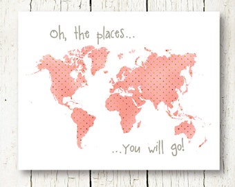 world map mint and peach nursery printable by SunnyRainFactory