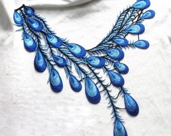 Peacock Applique. Feather Patch. Collar Applique. Sewing supplies. Embroidered Applique. Peacock feather. LA100019