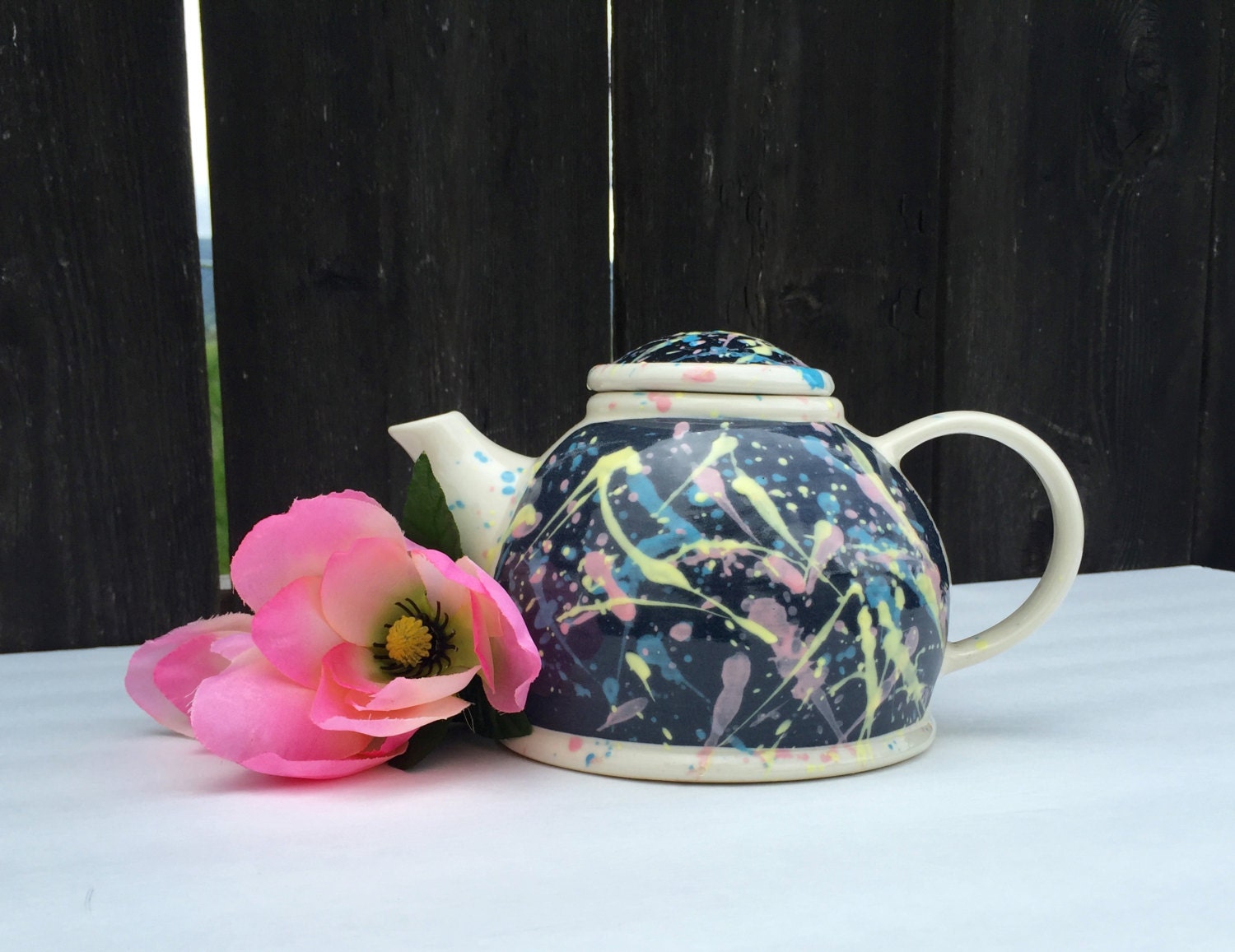 Retro Splatter Paint Teapot 80's Colorful Teapot