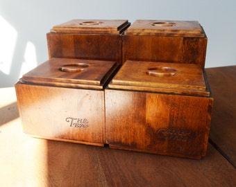 Baribocraft Wooden Canisters, set of 4, Coffee, Tea, Flour and Sugar, Maple, Wood Kitchen Decor, Kitchen Canisters