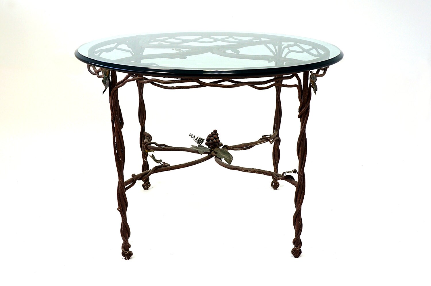 Wrought Iron Glass Top Table Pained Metal Grapevine Design Haute Juice