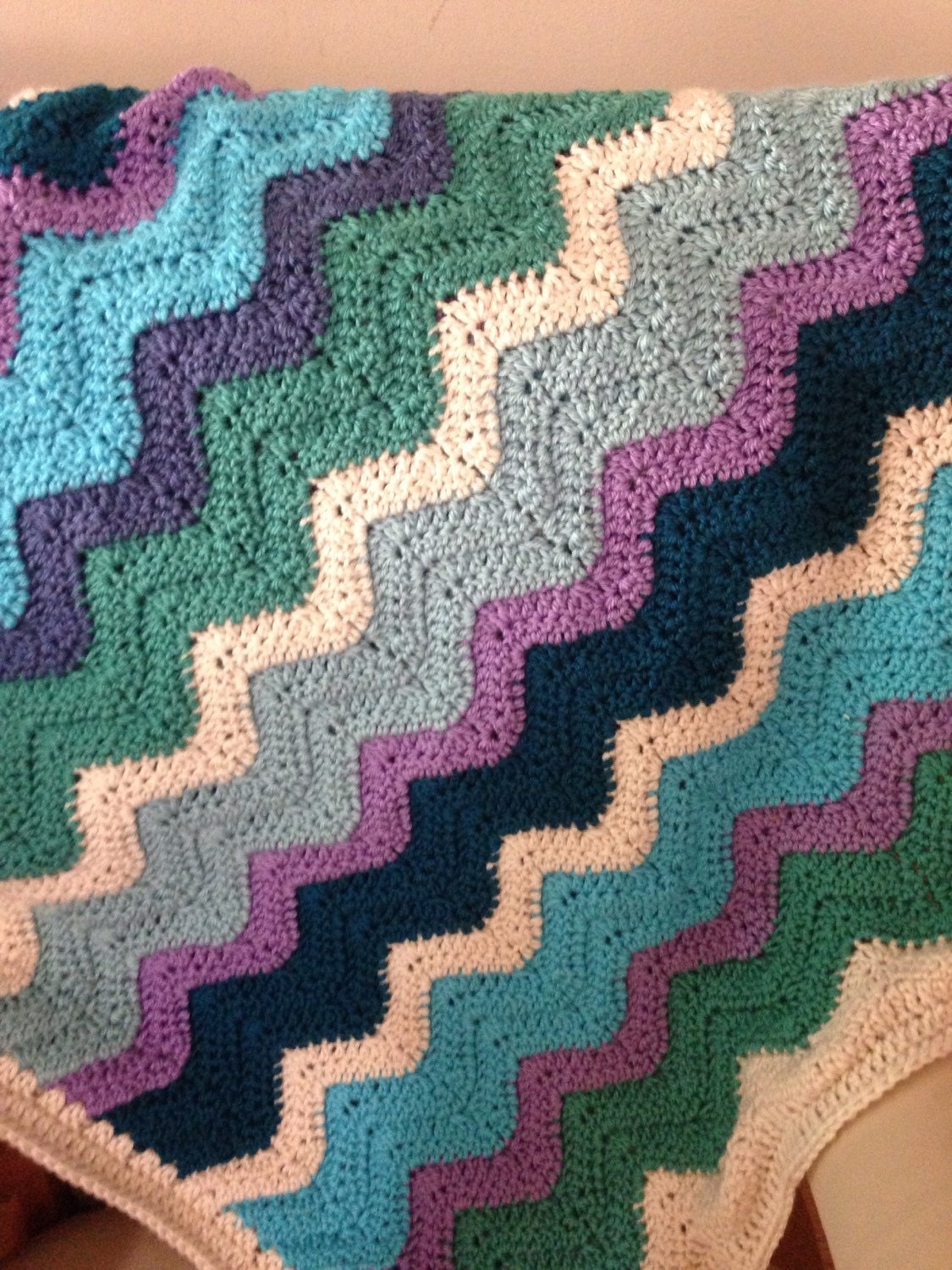 Ocean Waves Crochet Ripple Blanket Throw Afghan in Stunning