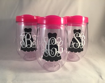 Personalized Cup, Monogram Cup, Bridal Cup, Bridesmaid Cup, Bridal Party Gift, Wine Cup, Monogram Gift, Bev2Go, Beach Cup, Bachelorette Cup