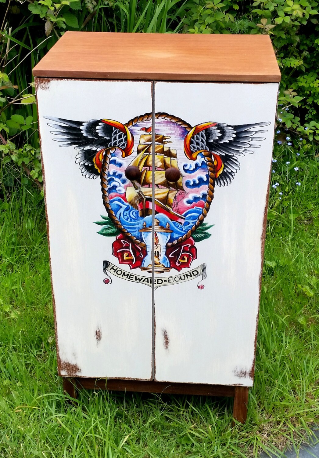 Retro Solid Wood with Hand Painted Traditional Tattoo artwork