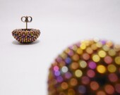 Metallic Purple Gold Iris - Beaded earrings -  Seed Beaded stud earrings 