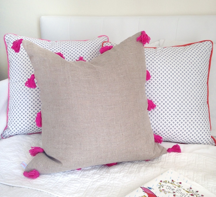 Aura Pink Linen Tassel Pillow COVER by CreamCoralCollection
