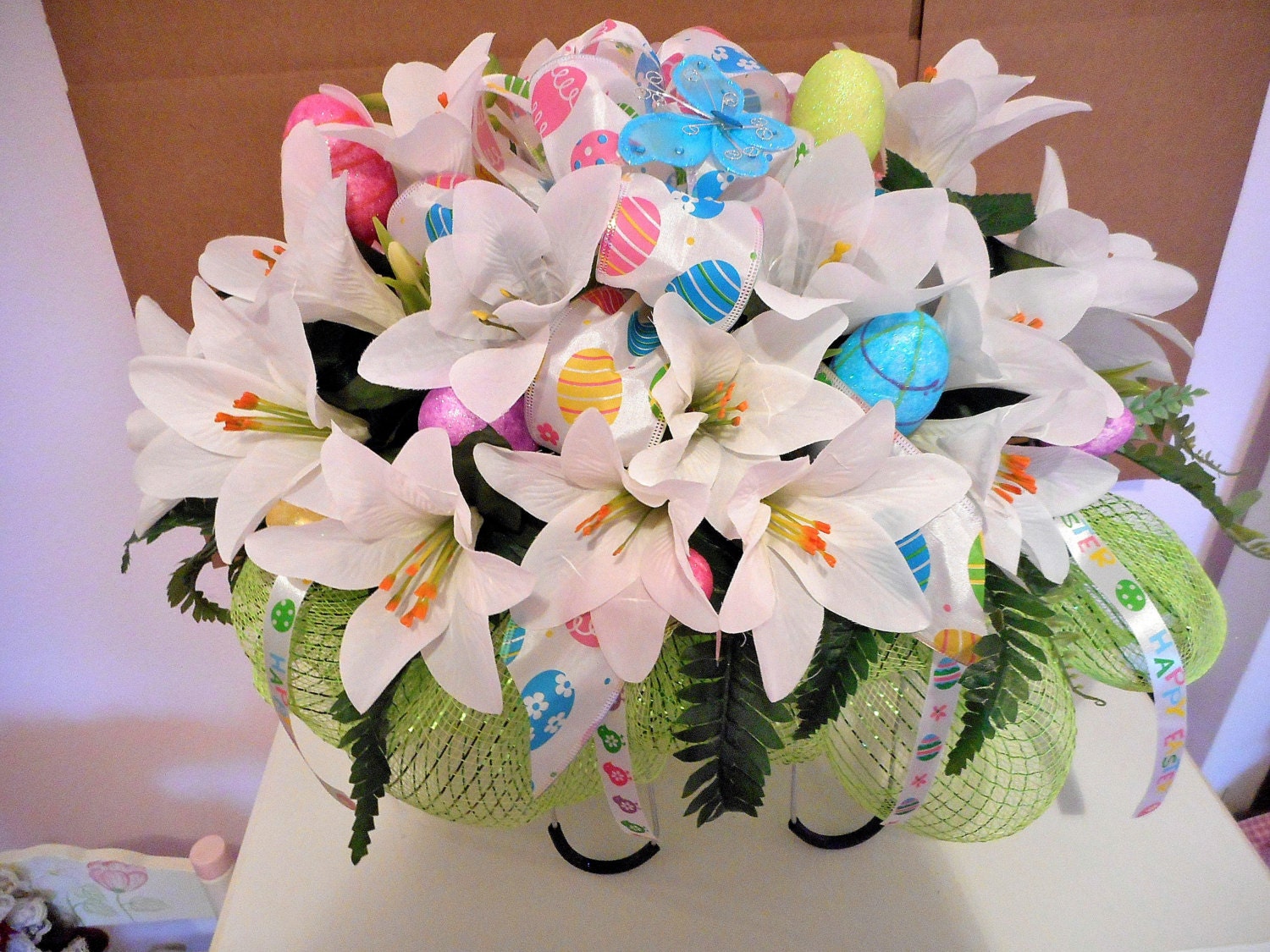 Easter Lily Cemetery Silk Flower by MimisSparkledDesigns on Etsy