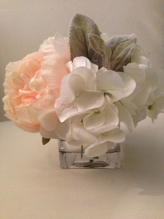Items similar to peony, hydrangea, silk flower arrangement, silk