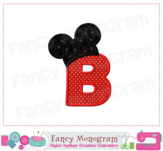 Items Similar To Mouse Ears Monogram B Applique, Mickey Mouse Letter B ...