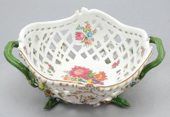 meissen porcelain reticulated basket with flowers restored