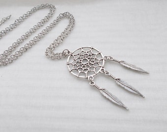 dream catcher necklace silver necklace fashion jewellery handmade jewellery long necklace protection necklace for women feather necklace