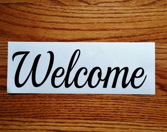 Welcome Decal, Front door decal; welcome vinyl sticker, door sticker