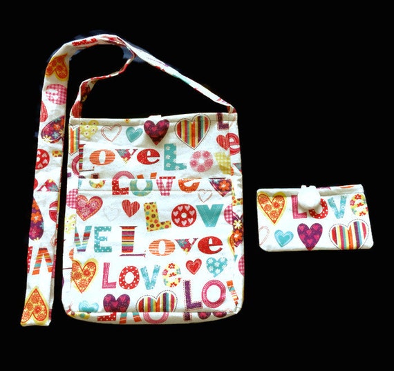 Cross-Body Purse with Matching Wallet , Love Crossbody Purse , Hearts ...