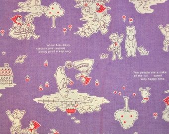 Fabric destash 1 fat quarter Japanese Kokka Trefle fabric nursery rhymes very cute on violet bear girl and boy