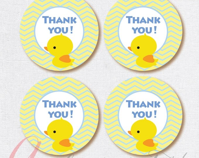 Thank You Favor Tags Rubber duck. Chevron. Printable Favor Tags Baby Shower Birthday diy Thank You Tags INSTANT DOWNLOAD