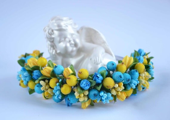Yellow Accessories Crown ukraine Headband Blue flower crown Flower Flower Crown Hair Yellow Accessories Crown ukraine Headband Blue flower crown Flower Flower Crown Hair