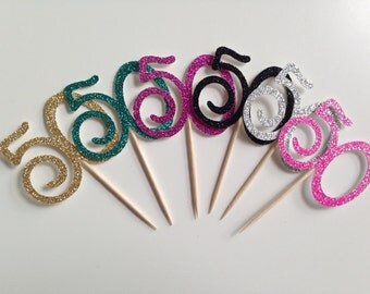 50th Birthday Glitter Cupcake Toppers/Food Picks