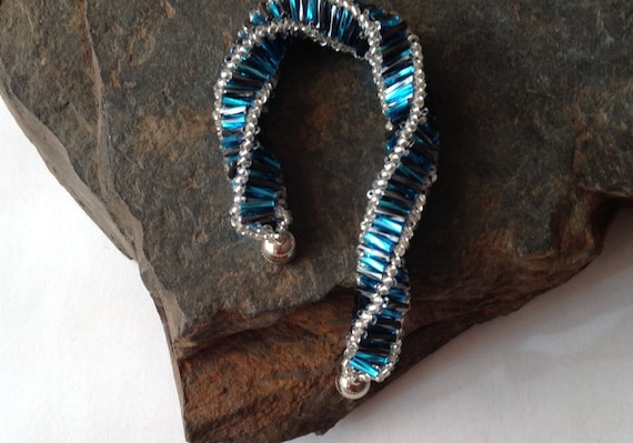Dark Aqua & Gunmetal Spiral Bracelet, Beaded Artwork