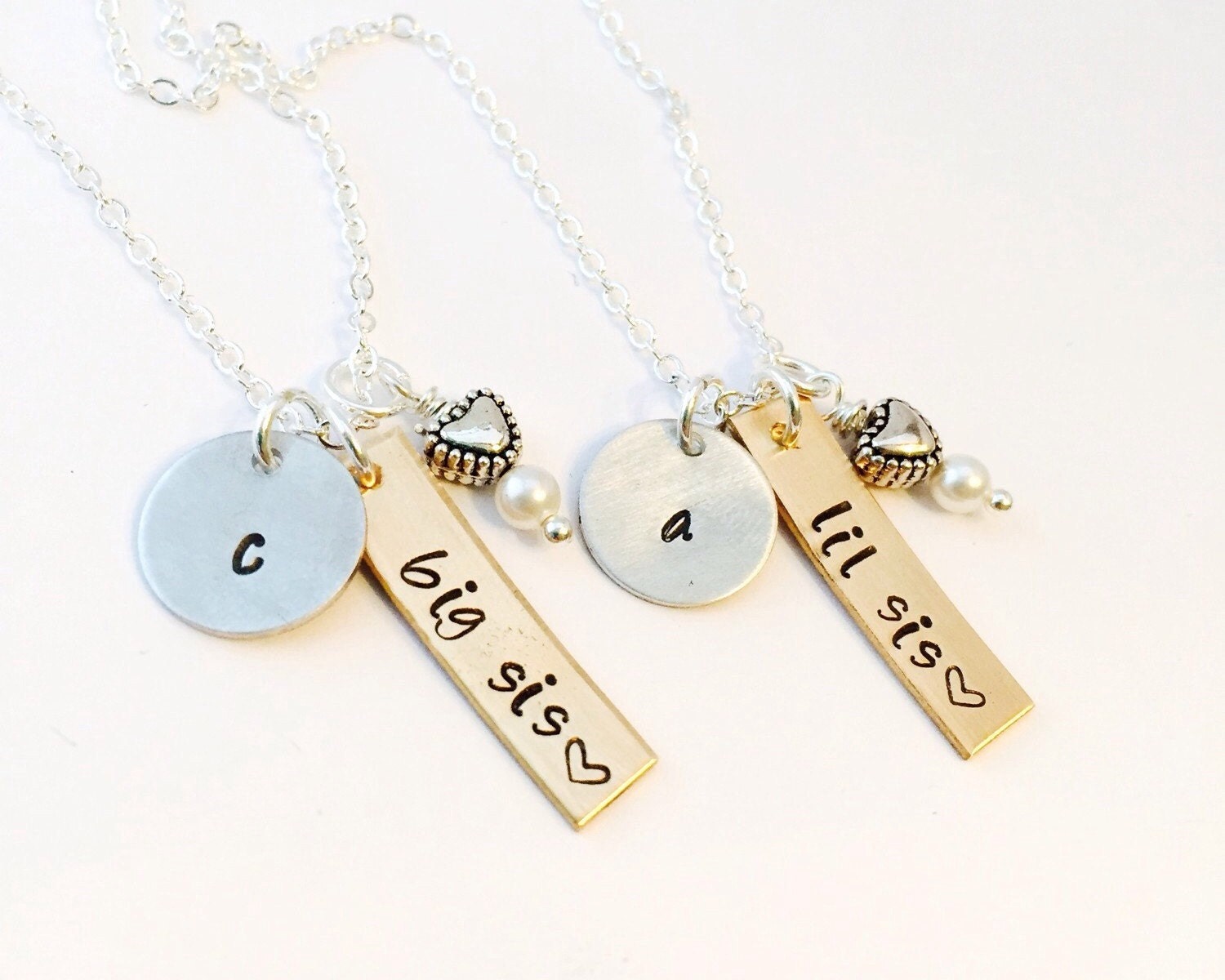 Sisters Necklace Big Sister Little Sister Hand Stamped