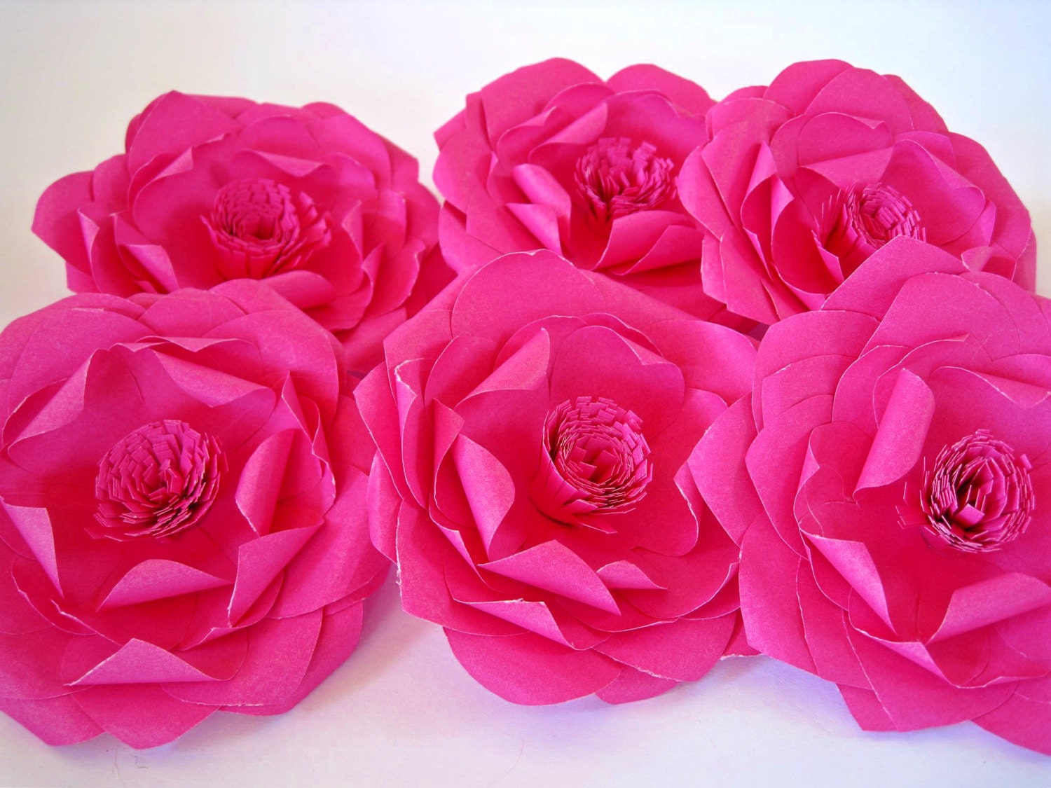 Set of 6 Pink Paper Flowers Medium Flowers Pink by ...