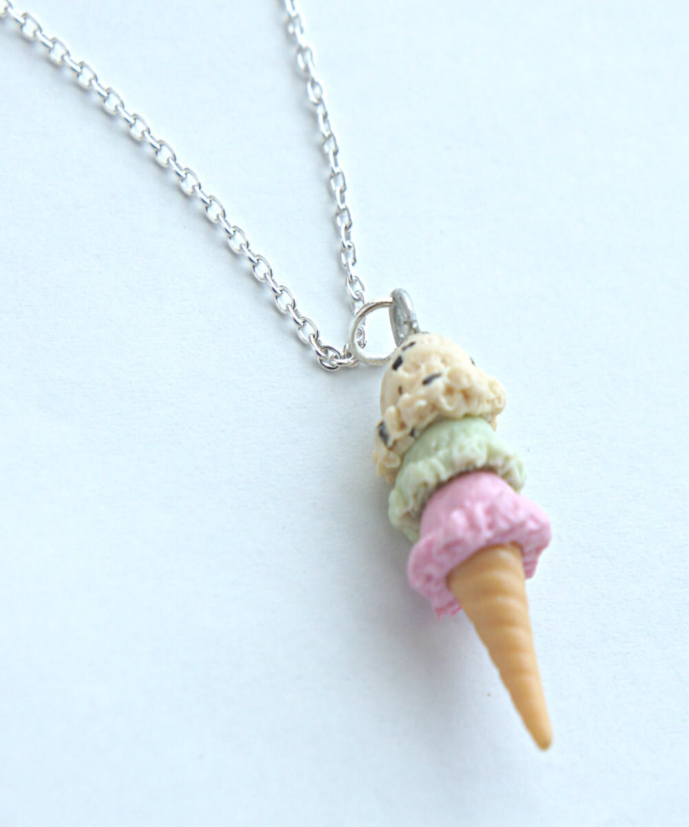 triple scoop ice cream necklace miniature food jewelry