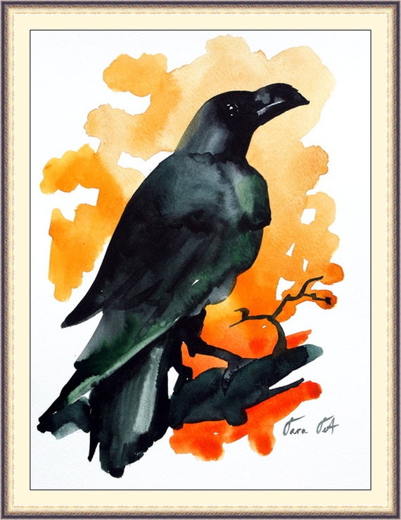Crow Original Watercolor Painting Art Print From My