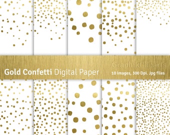 Gold Confetti Digital Papers. "CONFETTI DOTS". Gold Papers, Christmas Patterns. 10 images, 300 Dpi. Jpg files. Instant Download.