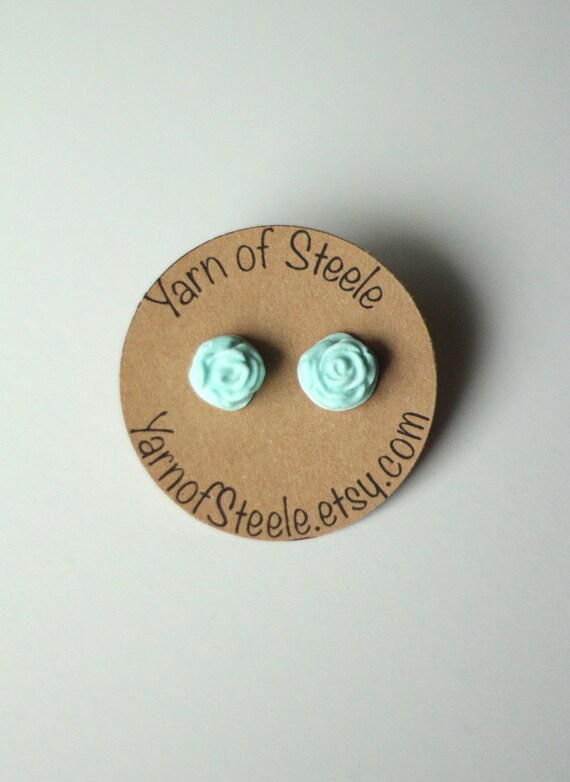 Mint Rose Earrings by YarnofSteele on Etsy