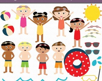 Pool Party Kids Digital Art Set Clipart Commercial Use Clip Art INSTANT Download Swim Clipart Pool Party Clipart