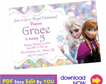 Instant Download Frozen Invitation Queen Elsa Invitation Princess Anna Invitation Frozen Printables Frozen Birthday Invitation 01031