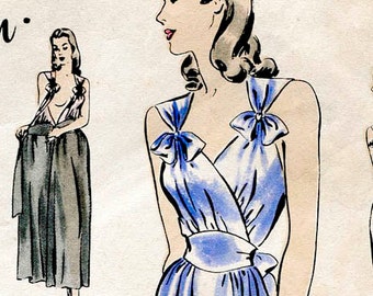 30s 1930s 40s 1940s vintage lingerie sewing pattern gown negligee bow detail PICK YOUR SIZE Bust 32 34 36 38 40 reproduction